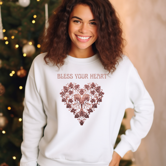 Bless Your Heart – “Blessed are the pure in heart, for they will see God.” (Matthew 5:8) | Christian Sweatshirt, Bible Verse Crewneck, Faith-Based Gift for Men, Women & Couples