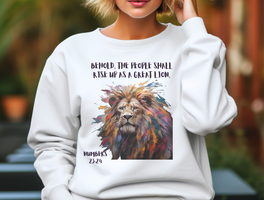 Rise Up as a Lion Sweatshirt – Proverbs 28:1 – Bold Christian Apparel for Men, Women & Couples, Religious Gift, Jesus Sweater