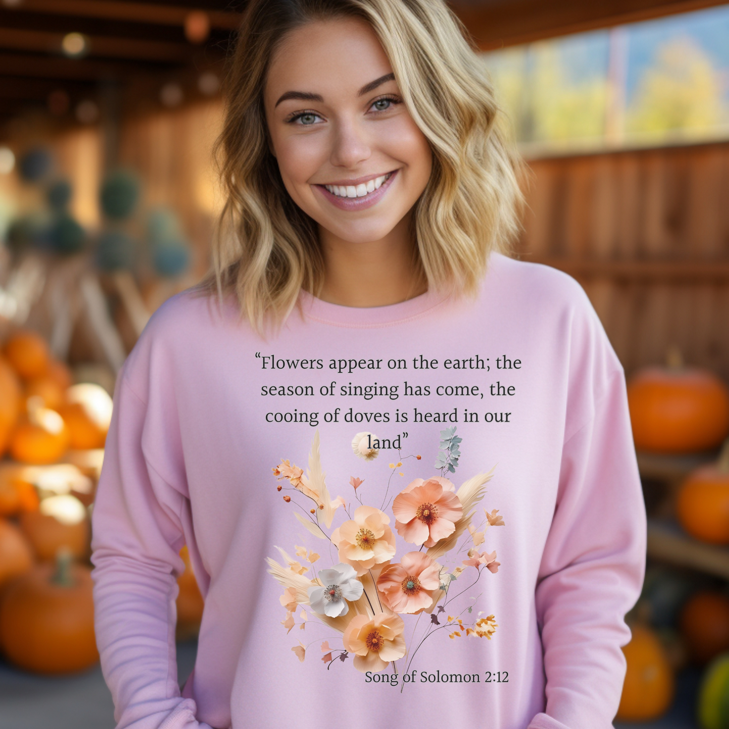 Song of Solomon 2:12 Sweatshirt — "The flowers are springing up, the season of singing birds has come, and the cooing of turtledoves fills the air." — Christian Sweatshirt for Men, Women, and Couples