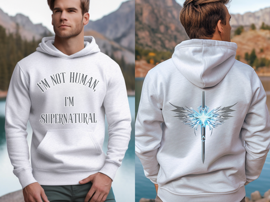 I’m Not Human, I’m Supernatura “For we live by faith, not by sight.” (2 Corinthians 5:7)l | Christian Designer Hoodie for Men, Women, and Couples || Faith Apparel & Religious Gift