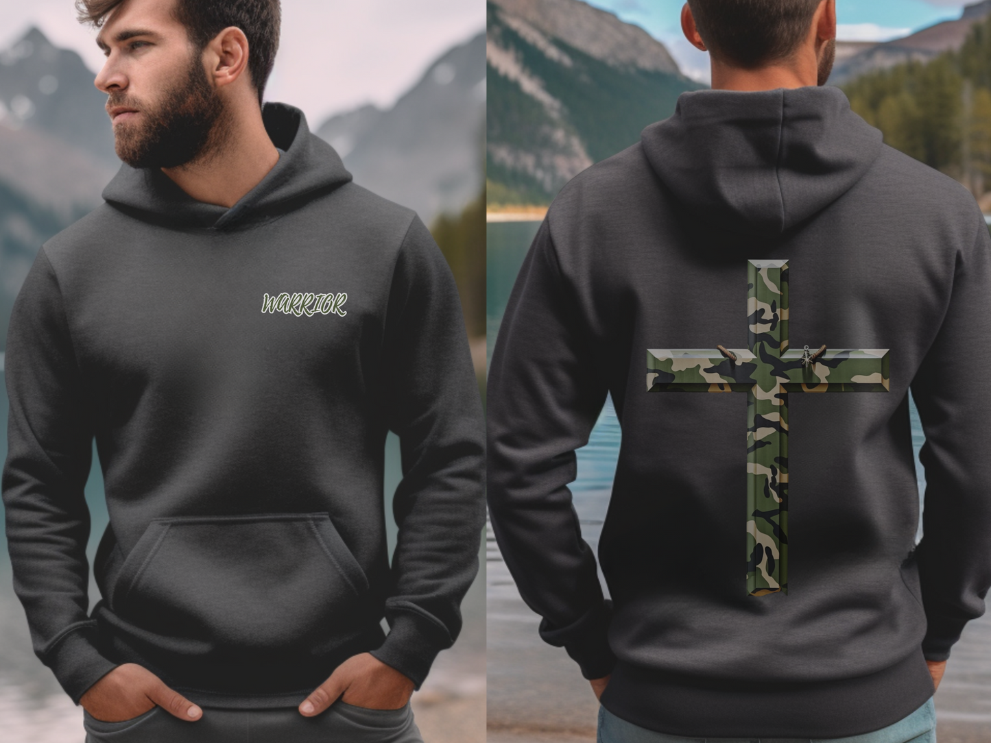 Warrior Cross Christian Hoodie – “Be strong and courageous; do not be afraid; do not be discouraged, for the LORD your God will be with you wherever you go.” (Joshua 1:9) – Designer Christian Hoodie for Men, Women, or Couples