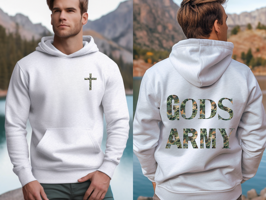 GOD’S ARMY Christian Hoodie – “Put on the full armor of God, so that you can take your stand against the devil’s schemes.” (Ephesians 6:11) – Designer Christian Hoodie for Men, Women, or Couples