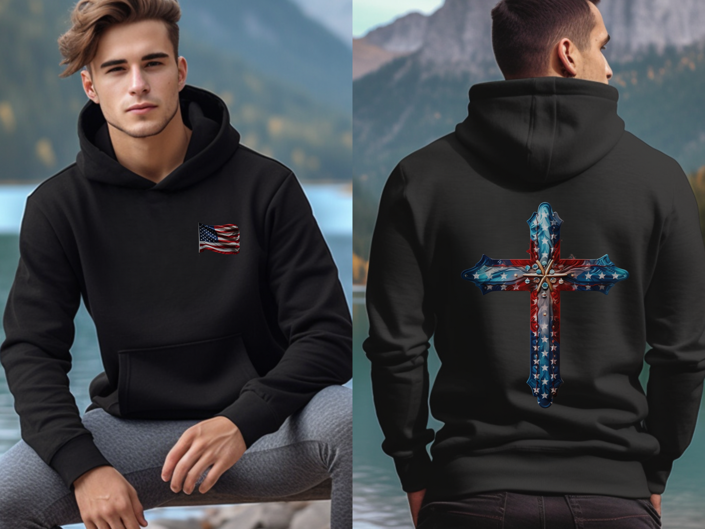 GOD and Country Christian Hoodie – “Blessed is the nation whose God is the Lord.” (Psalm 33:12) – Designer Christian Hoodie for Men, Women, or Couples