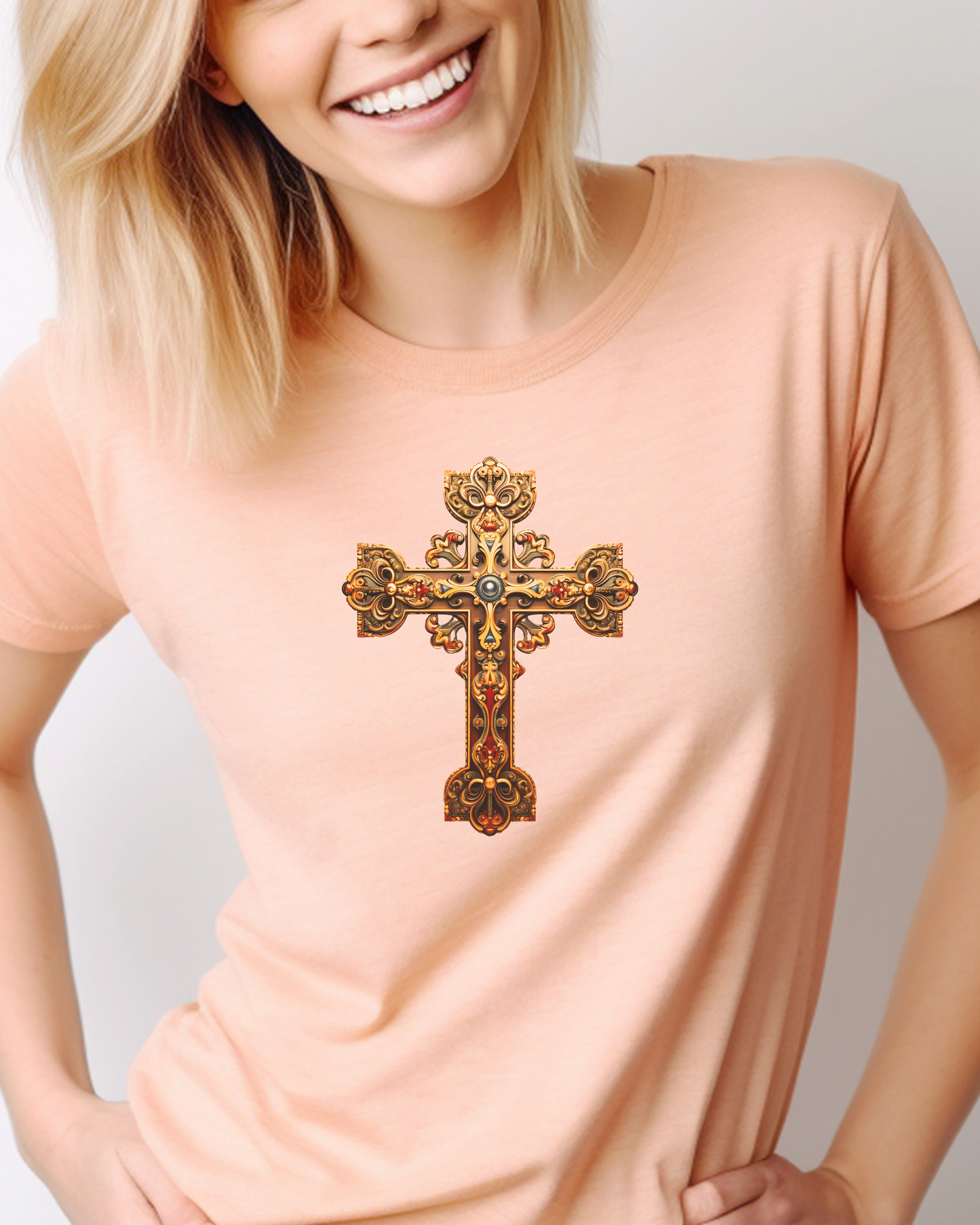 “The Resurrection Cross” Christian T-Shirt – Romans 6:9 – “Christ, being raised from the dead, will never die again.”