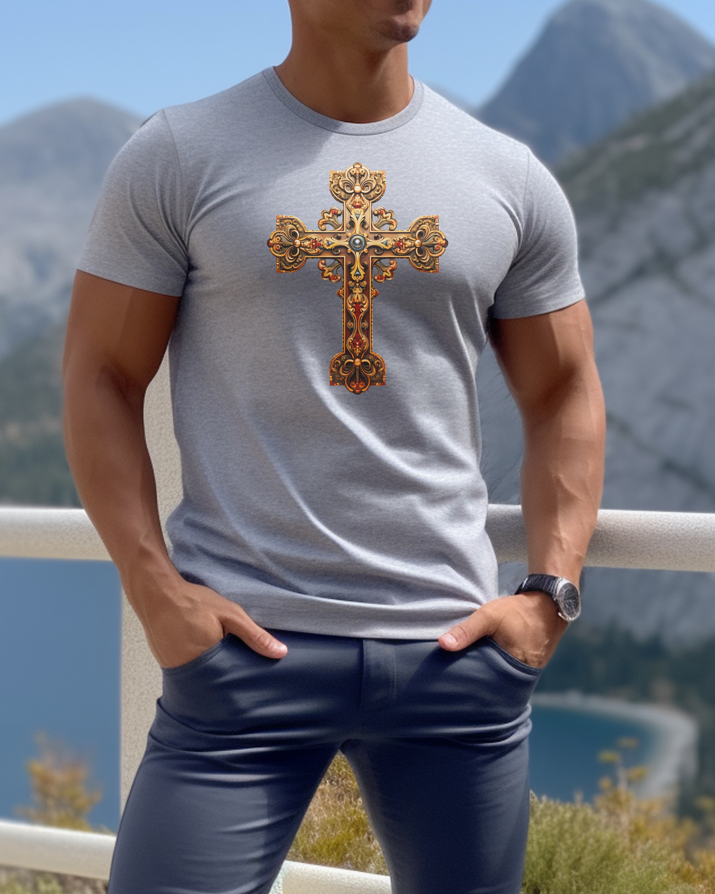 “The Resurrection Cross” Christian T-Shirt – Romans 6:9 – “Christ, being raised from the dead, will never die again.”