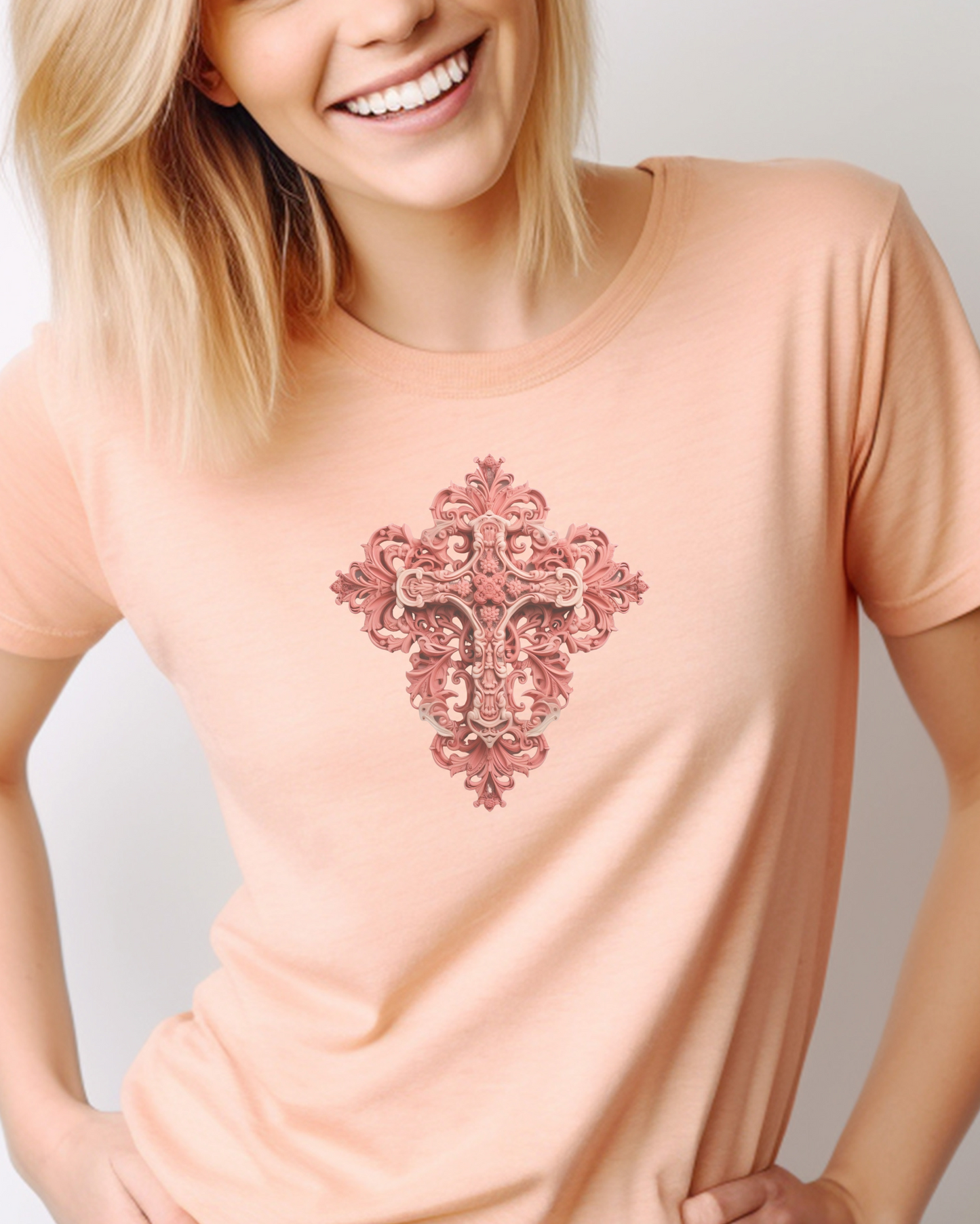“The Love Cross” Christian T-Shirt – 1 John 4:19 – “We love because He first loved us.”-- Christian Apparel, Faith Shirt, Religious Gift, Jesus Apparel, Gift, Jesus Christ, GOD