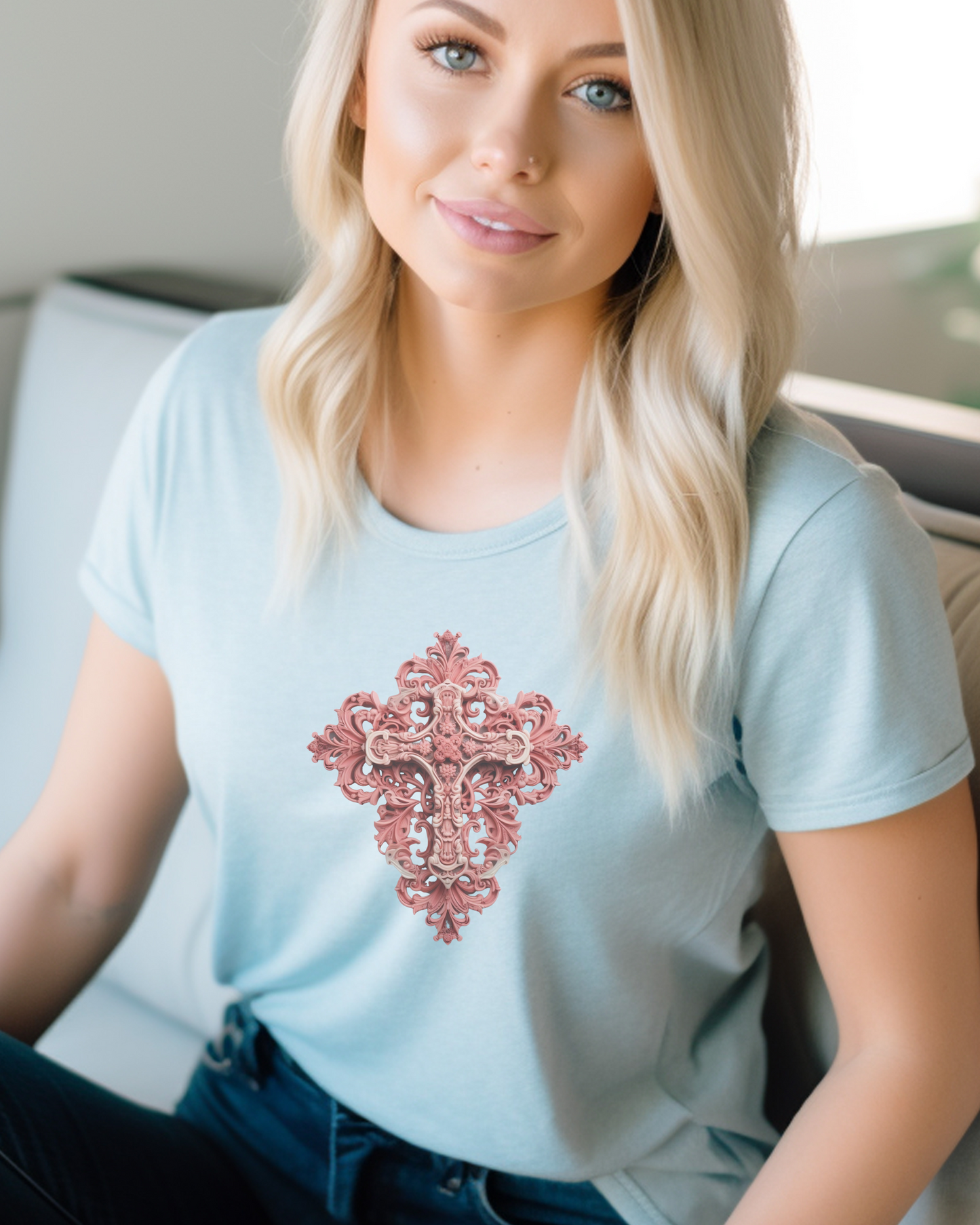 “The Love Cross” Christian T-Shirt – 1 John 4:19 – “We love because He first loved us.”-- Christian Apparel, Faith Shirt, Religious Gift, Jesus Apparel, Gift, Jesus Christ, GOD