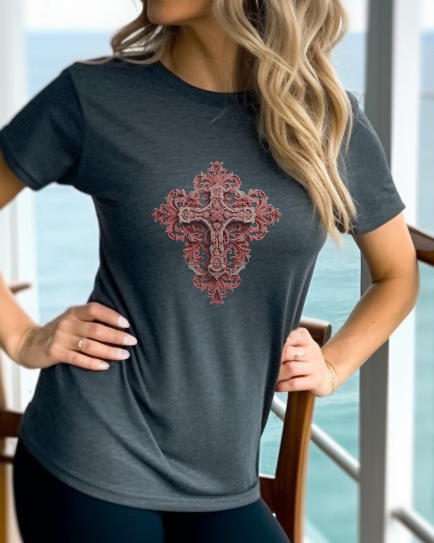 “The Love Cross” Christian T-Shirt – 1 John 4:19 – “We love because He first loved us.”-- Christian Apparel, Faith Shirt, Religious Gift, Jesus Apparel, Gift, Jesus Christ, GOD
