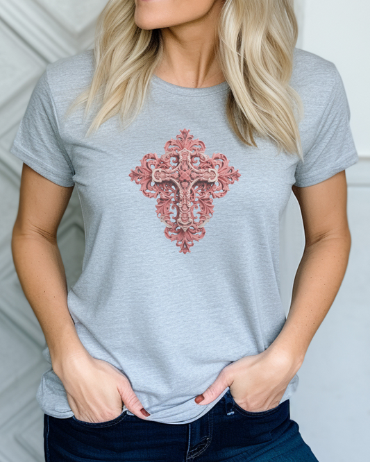 “The Love Cross” Christian T-Shirt – 1 John 4:19 – “We love because He first loved us.”-- Christian Apparel, Faith Shirt, Religious Gift, Jesus Apparel, Gift, Jesus Christ, GOD