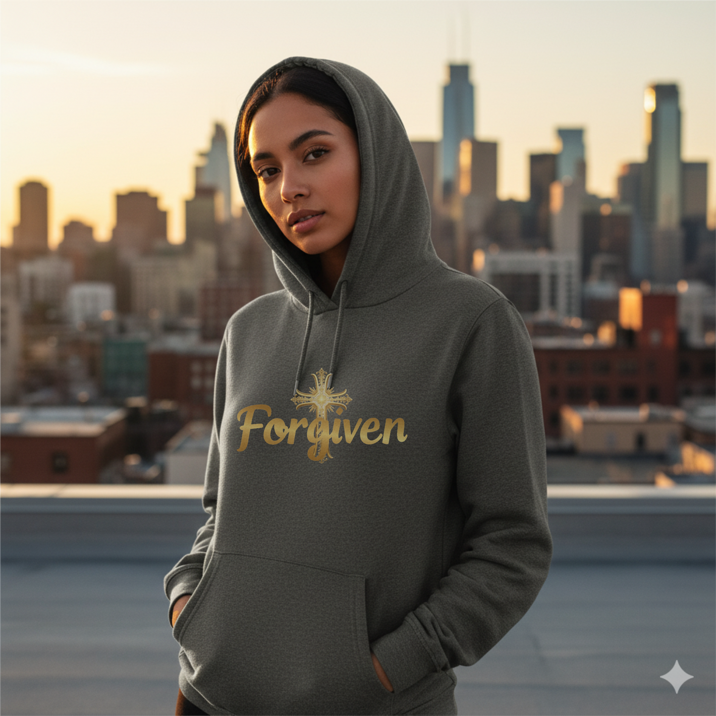 Forgiven Gold Cross Hoodie | Psalm 103:8 – “The Lord is compassionate and gracious, slow to anger, abounding in love.”