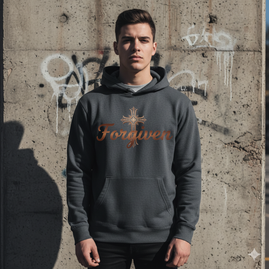 Forgiven Copper Cross Hoodie | Psalm 103:12 – “As far as the east is from the west, so far has He removed our transgressions from us.”