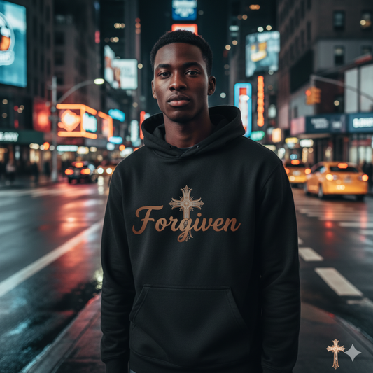 Forgiven Rose Gold Cross Hoodie | Isaiah 1:18 – “Though your sins are like scarlet, they shall be as white as snow; though they are red as crimson, they shall be like wool.”