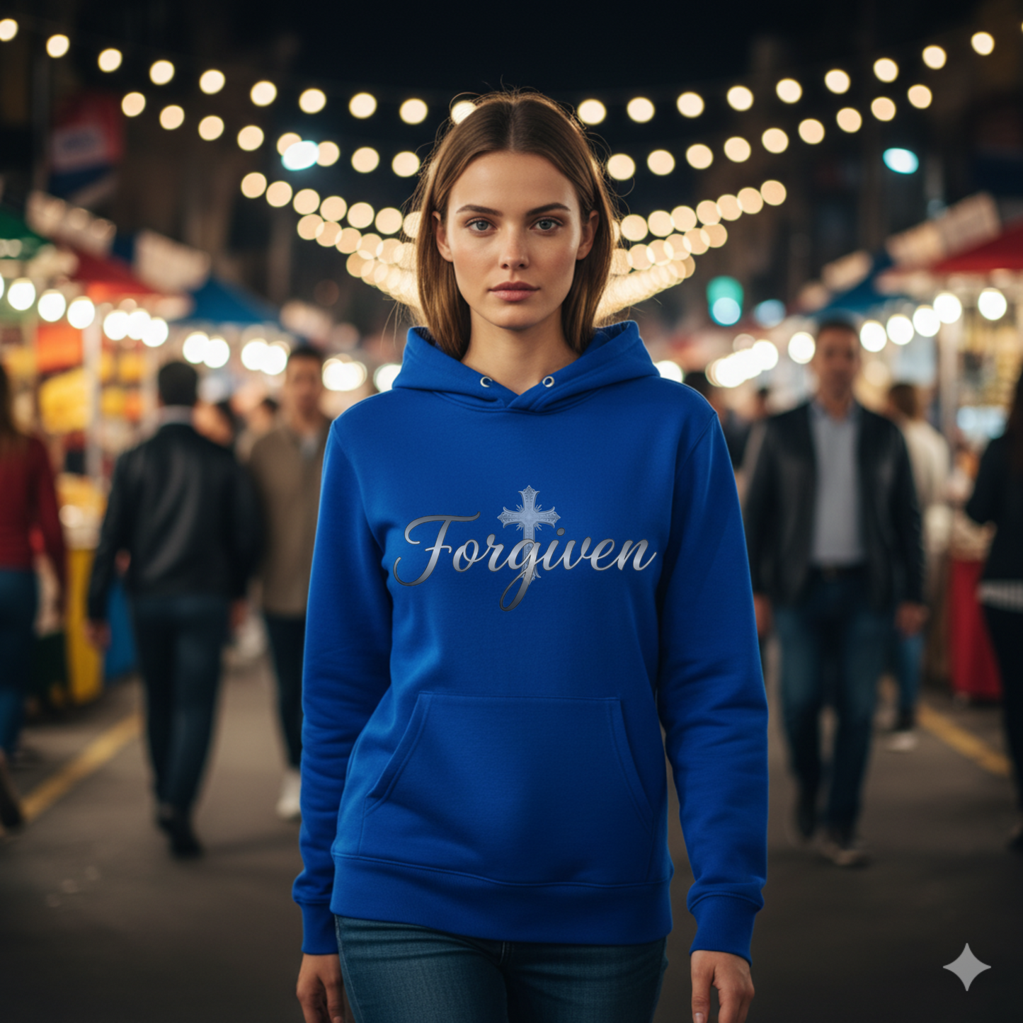 Forgiven Silver Cross Hoodie | Ephesians 1:7 – “In Him we have redemption through His blood, the forgiveness of sins, in accordance with the riches of God’s grace.”