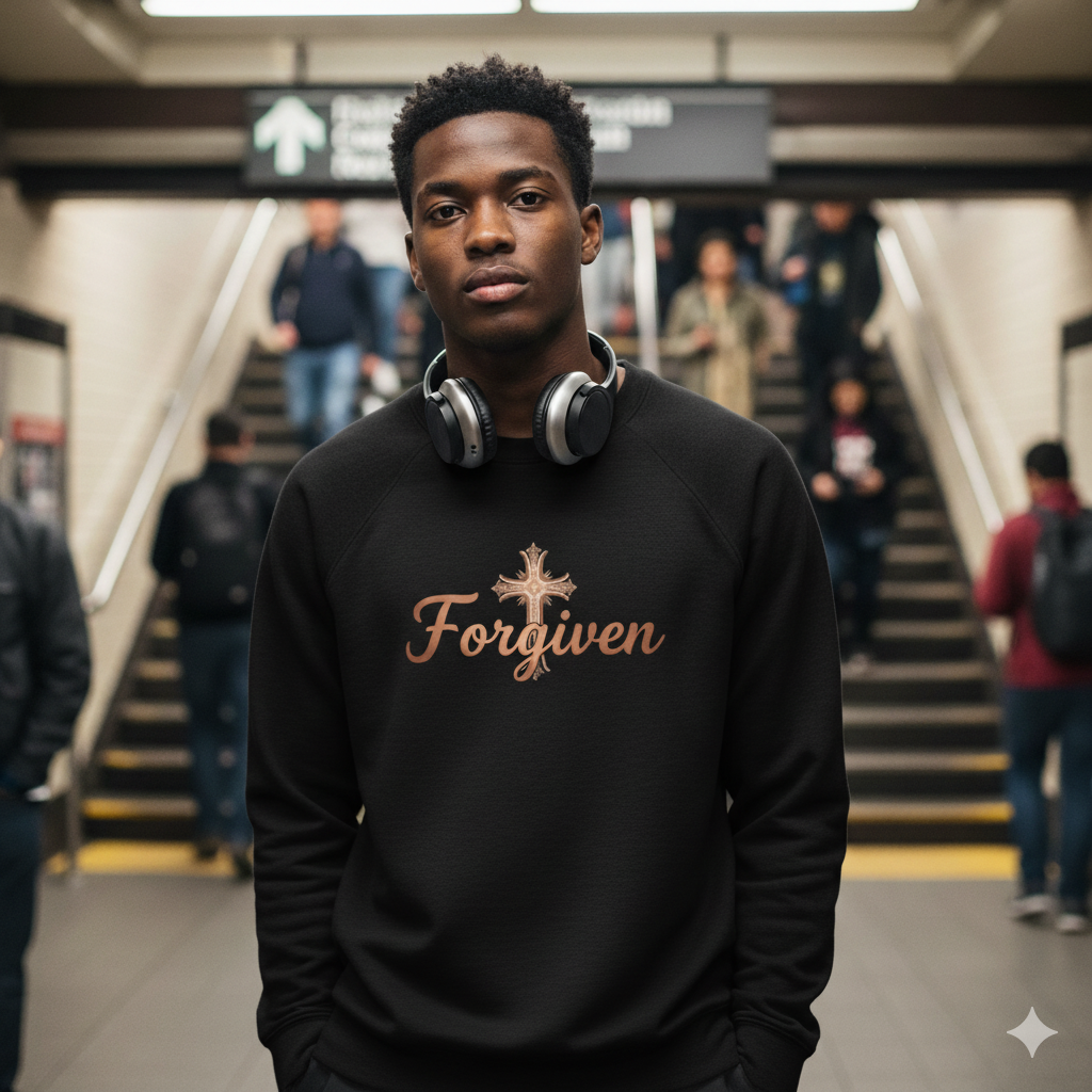 Forgiven Rose Gold Cross Sweatshirt – “For if you forgive others their trespasses, your heavenly Father will also forgive you.” (Matthew 6:14)