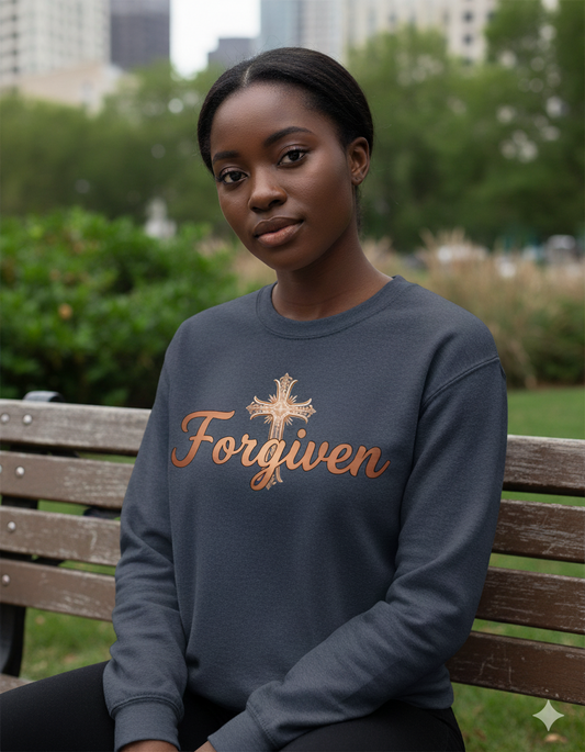 Forgiven Rose Gold Cross Sweatshirt – “For if you forgive others their trespasses, your heavenly Father will also forgive you.” (Matthew 6:14)
