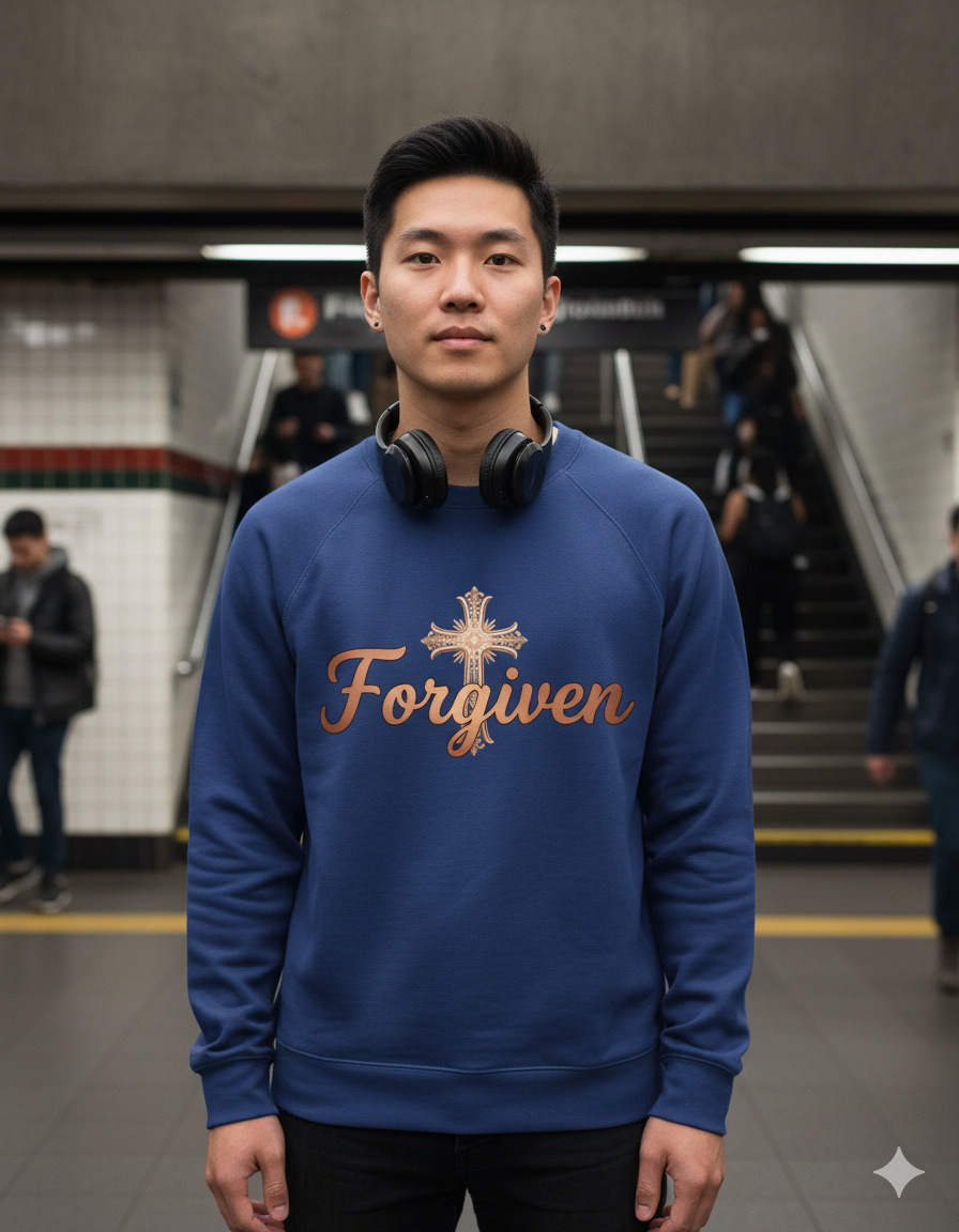 Forgiven Rose Gold Cross Sweatshirt – “For if you forgive others their trespasses, your heavenly Father will also forgive you.” (Matthew 6:14)