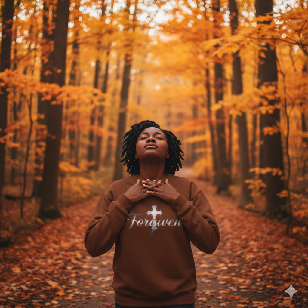Forgiven Silver Cross Sweatshirt – “For if you forgive others their trespasses, your heavenly Father will also forgive you.” (Matthew 6:14)