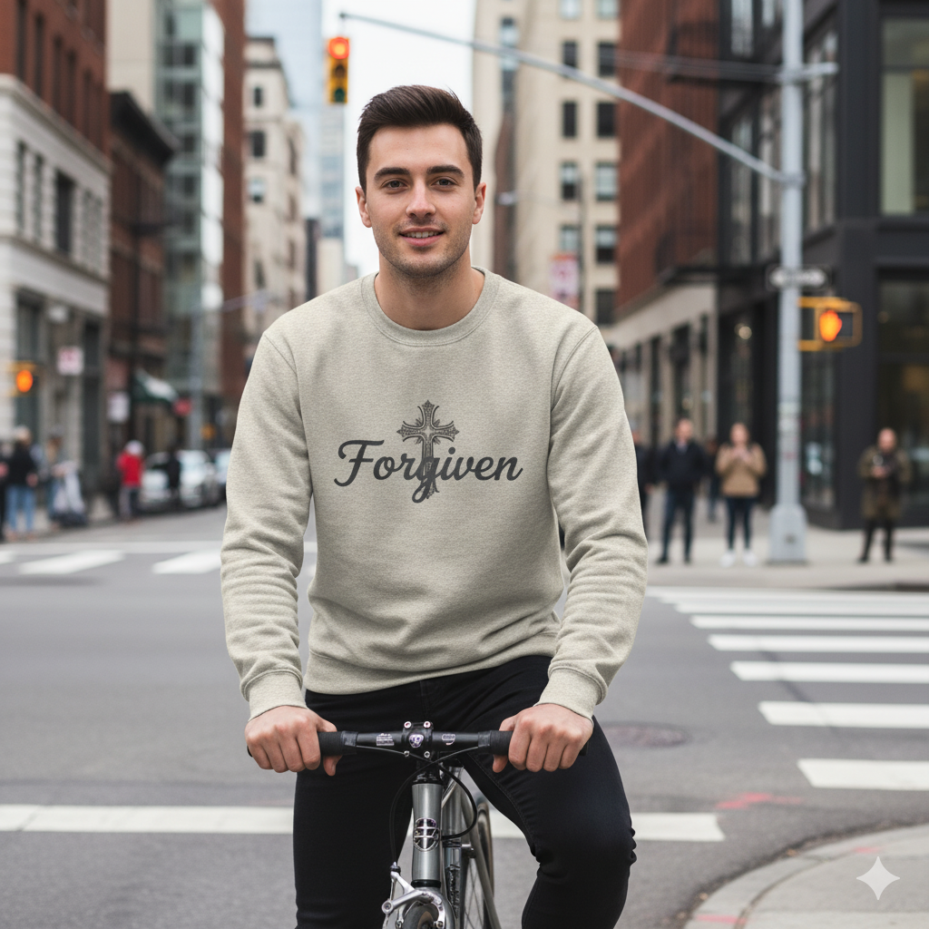 Forgiven Steel Cross Sweatshirt – “For if you forgive others their trespasses, your heavenly Father will also forgive you.” (Matthew 6:14)