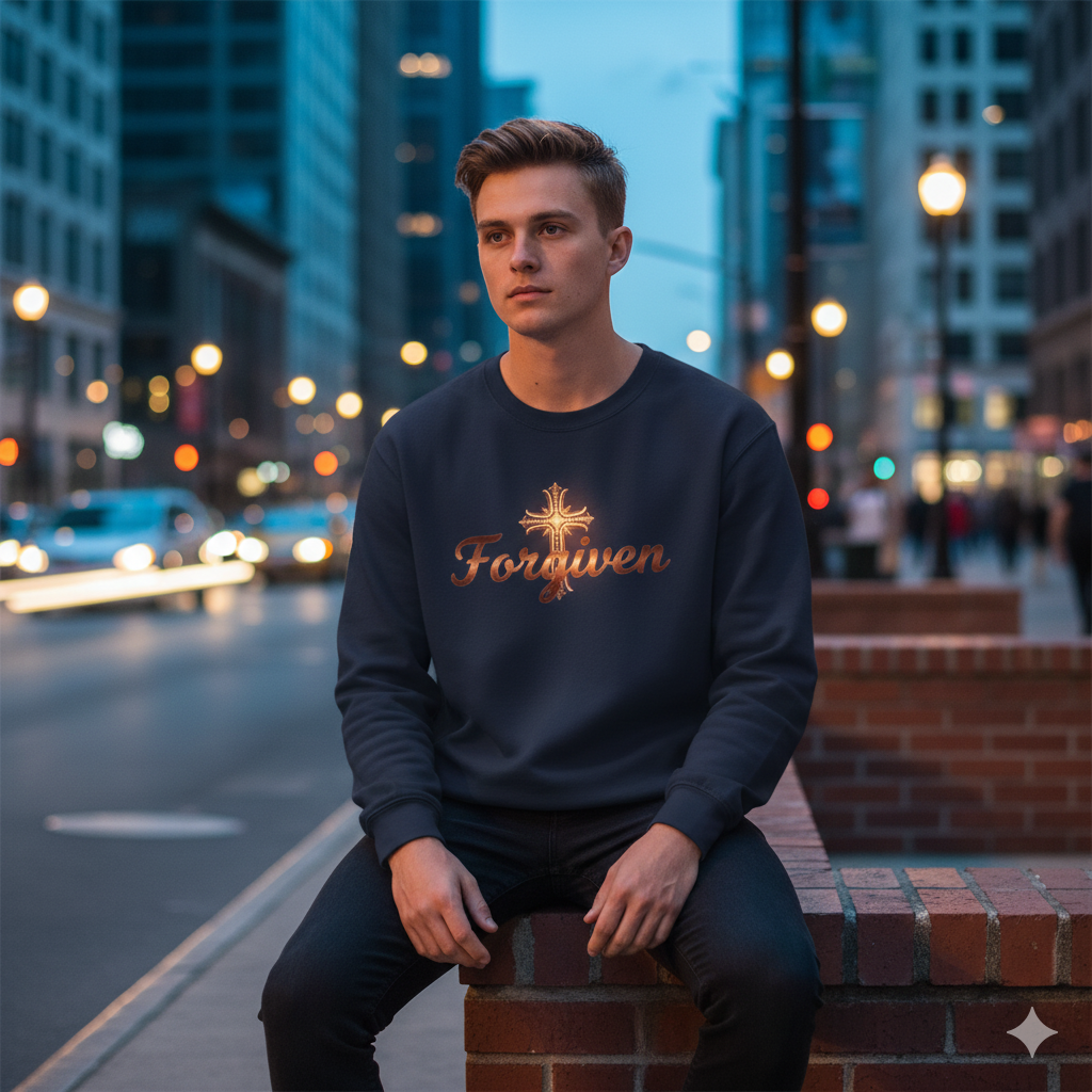 Forgiven Copper Cross Sweatshirt – “For if you forgive others their trespasses, your heavenly Father will also forgive you.” (Matthew 6:14)