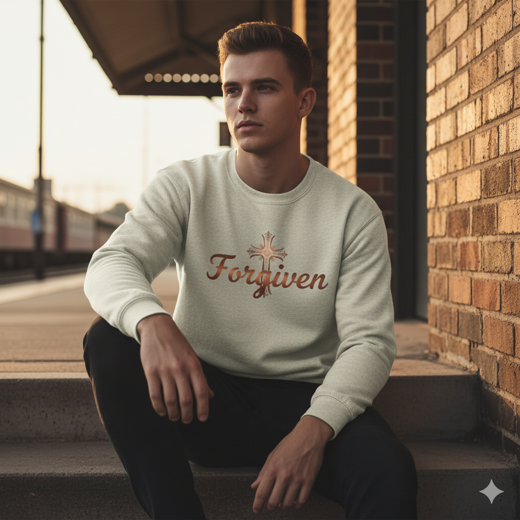 Forgiven Copper Cross Sweatshirt – “For if you forgive others their trespasses, your heavenly Father will also forgive you.” (Matthew 6:14)