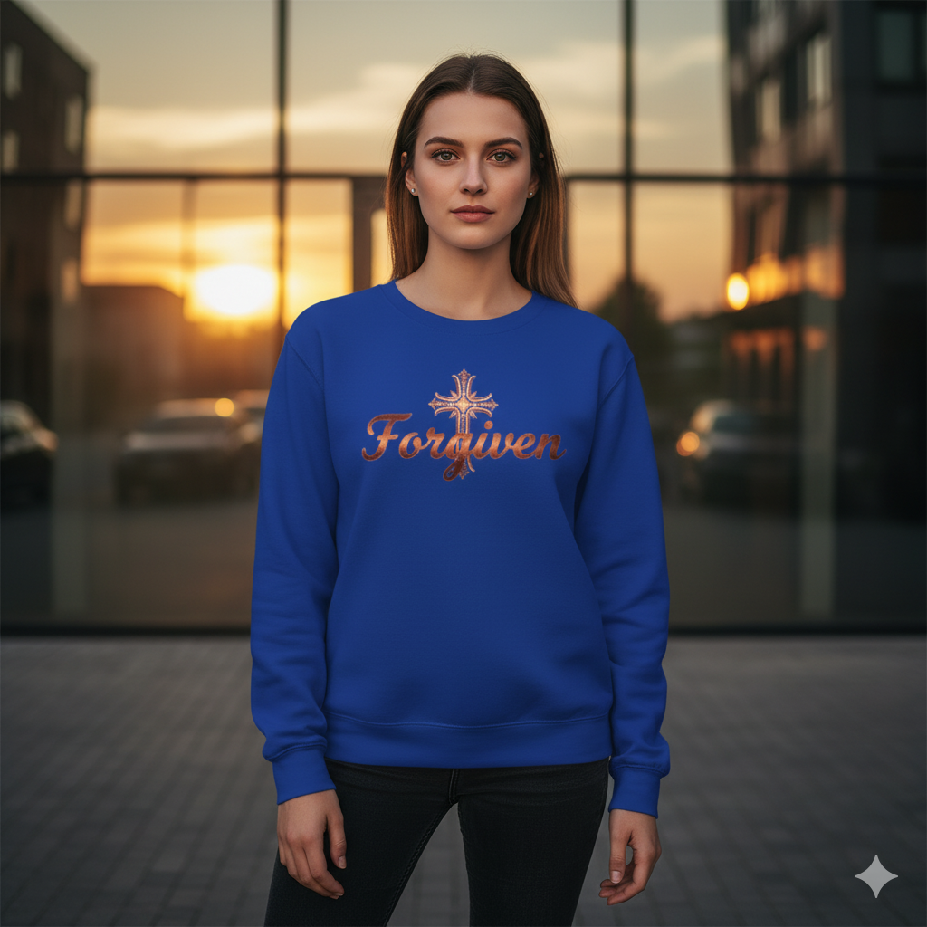Forgiven Copper Cross Sweatshirt – “For if you forgive others their trespasses, your heavenly Father will also forgive you.” (Matthew 6:14)
