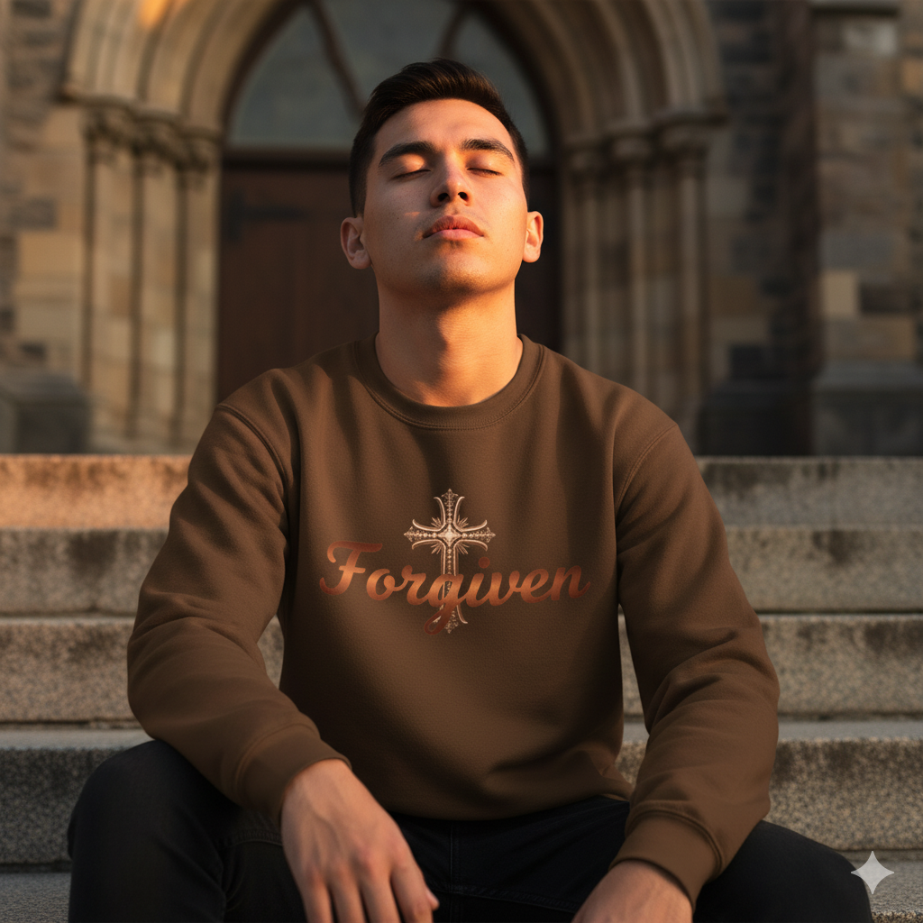 Forgiven Copper Cross Sweatshirt – “For if you forgive others their trespasses, your heavenly Father will also forgive you.” (Matthew 6:14)