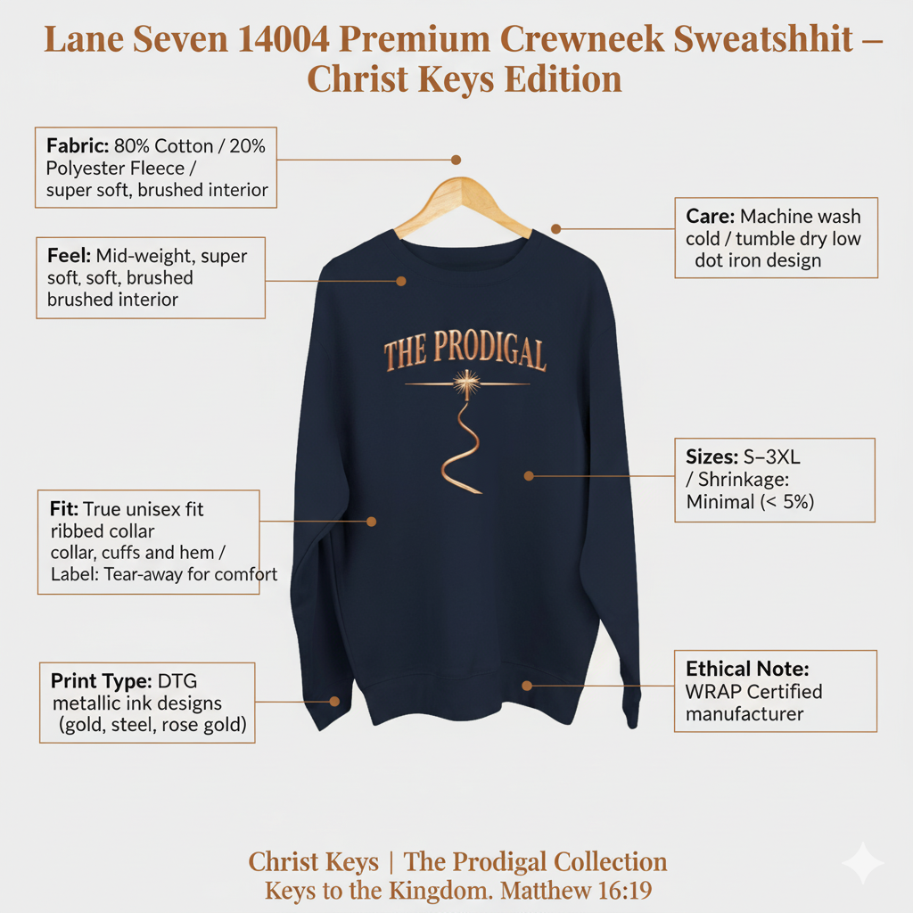 The Prodigal Steel Sweatshirt | Christ Keys Christian Apparel – Strength and Grace in Metallic Steel