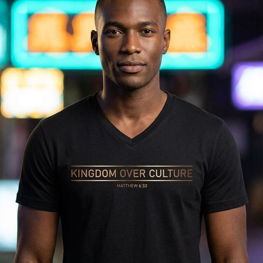 Kingdom Over Culture Matthew 6:33 Christian V-Neck T-Shirt - Unisex Faith Apparel, Scripture Graphic, Soft Cotton