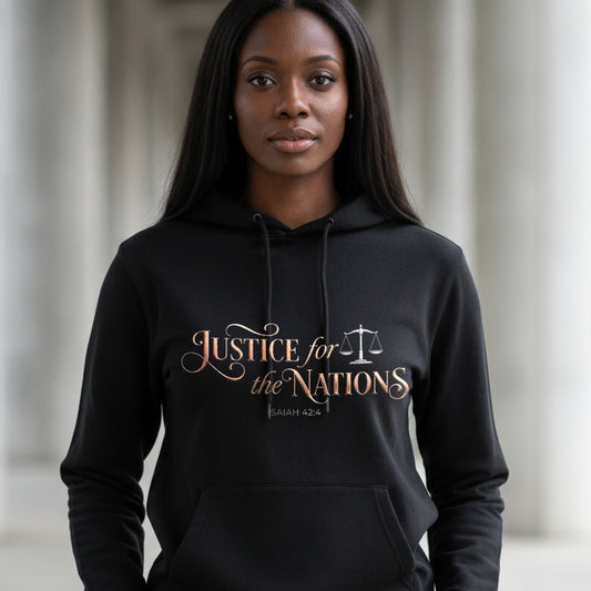 Justice For The Nations Isaiah 42:4 Christian Hoodie - Unisex Faith Apparel, Scripture Graphic, Soft Cotton