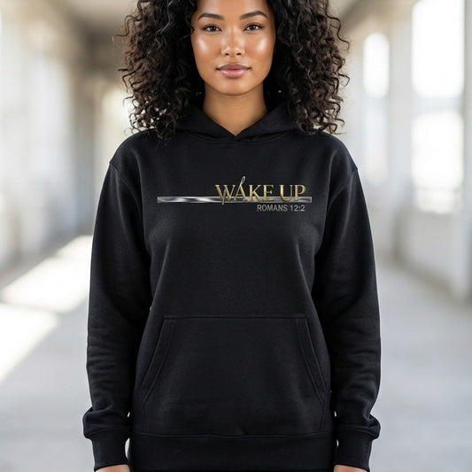 Wake Up Romans 12:2 Christian Pullover Hoodie - Unisex Faith Apparel, Scripture Graphic, Soft Cotton