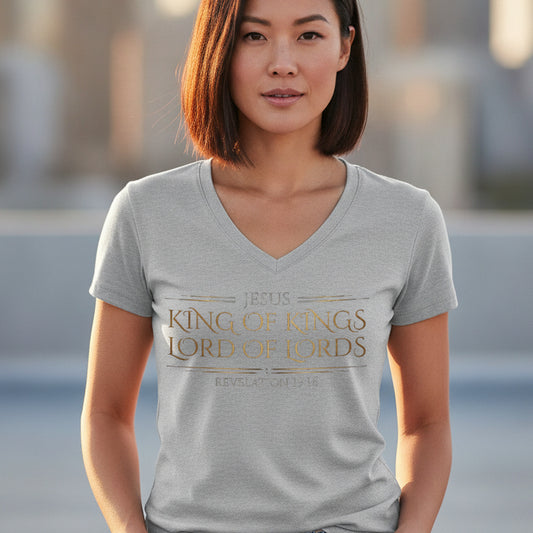 Jesus King of Kings Revelation 19:16 Christian V-Neck - Unisex Faith Apparel, Scripture Graphic, Soft Cotton