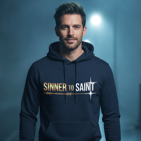 Sinner to Saint Christian Pullover Hoodie - Unisex Faith Apparel, Scripture Graphic, Soft Cotton