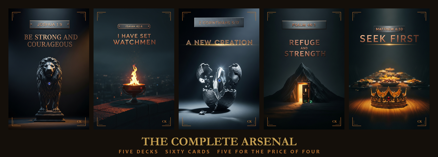 The Complete Arsenal, all five ChristKeys scripture memory decks, sixty cards