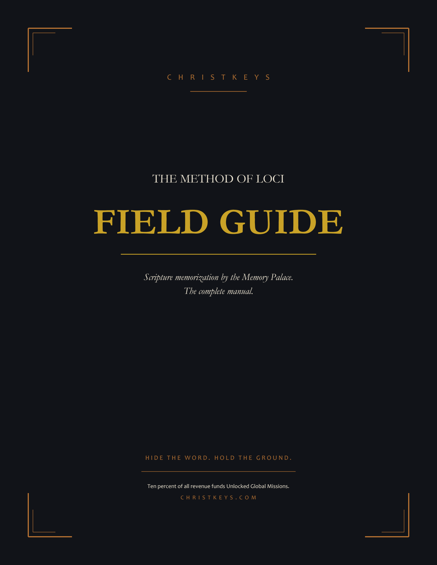The Method of Loci Field Guide cover, black and gold with copper corner brackets