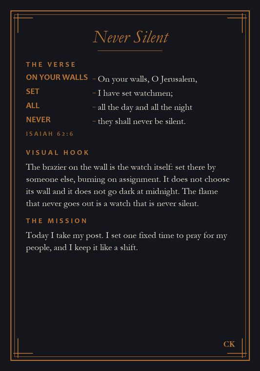 Watchman Deck card back, Isaiah 62:6 broken into copper memory tags