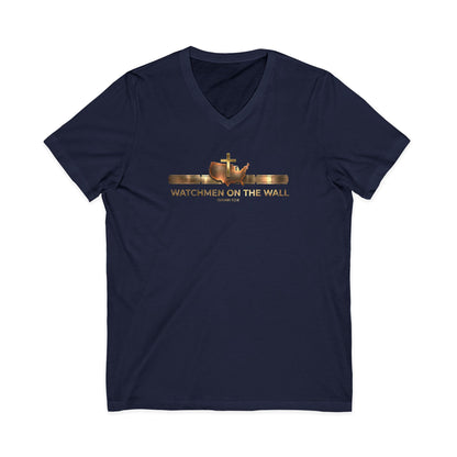 Watchmen on the Wall Isaiah 62:6 Christian V-Neck T-Shirt - Unisex Faith Apparel, Scripture Graphic, Soft Cotton