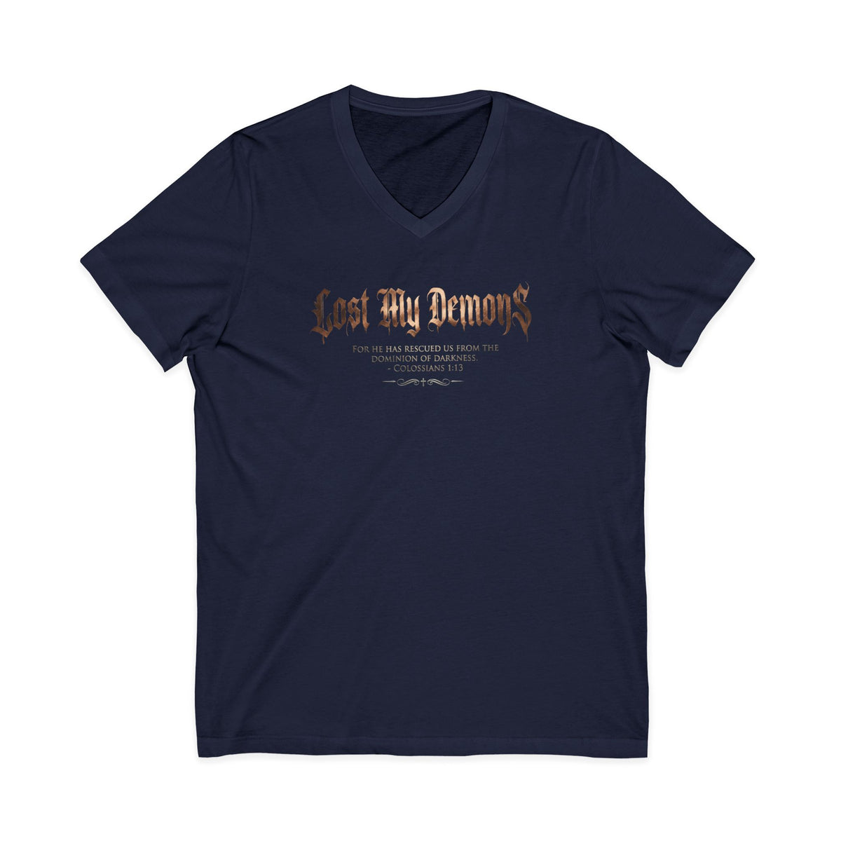 Lost My Demons Colossians 1:13 Christian V-Neck T-Shirt - Unisex Faith Apparel, Scripture Graphic, Soft Cotton