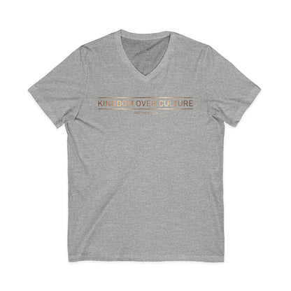 Kingdom Over Culture Matthew 6:33 Christian V-Neck T-Shirt - Unisex Faith Apparel, Scripture Graphic, Soft Cotton