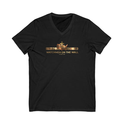 Watchmen on the Wall Isaiah 62:6 Christian V-Neck T-Shirt - Unisex Faith Apparel, Scripture Graphic, Soft Cotton
