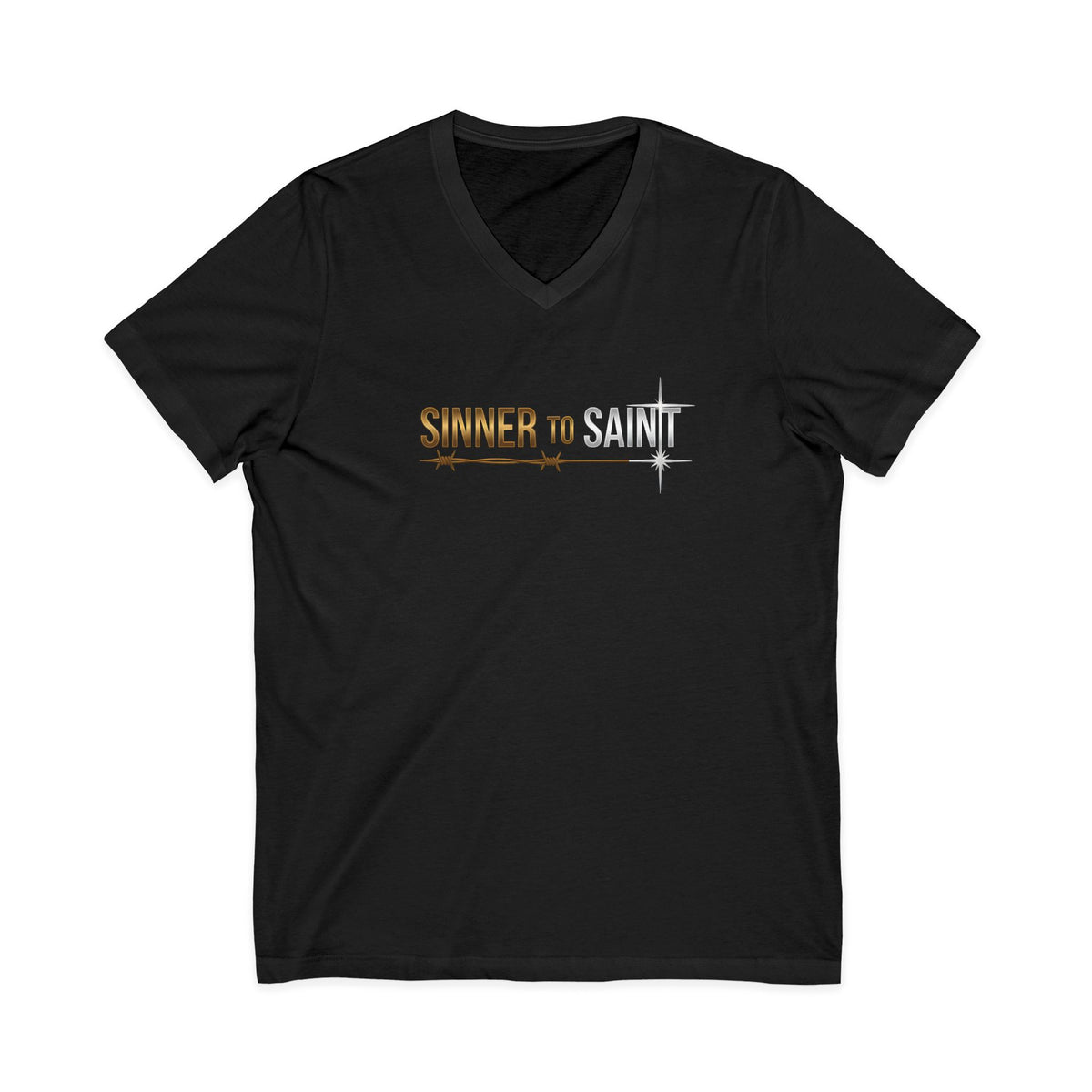 Sinner to Saint Christian V-Neck T-Shirt - Unisex Faith Apparel, Scripture Graphic, Soft Cotton