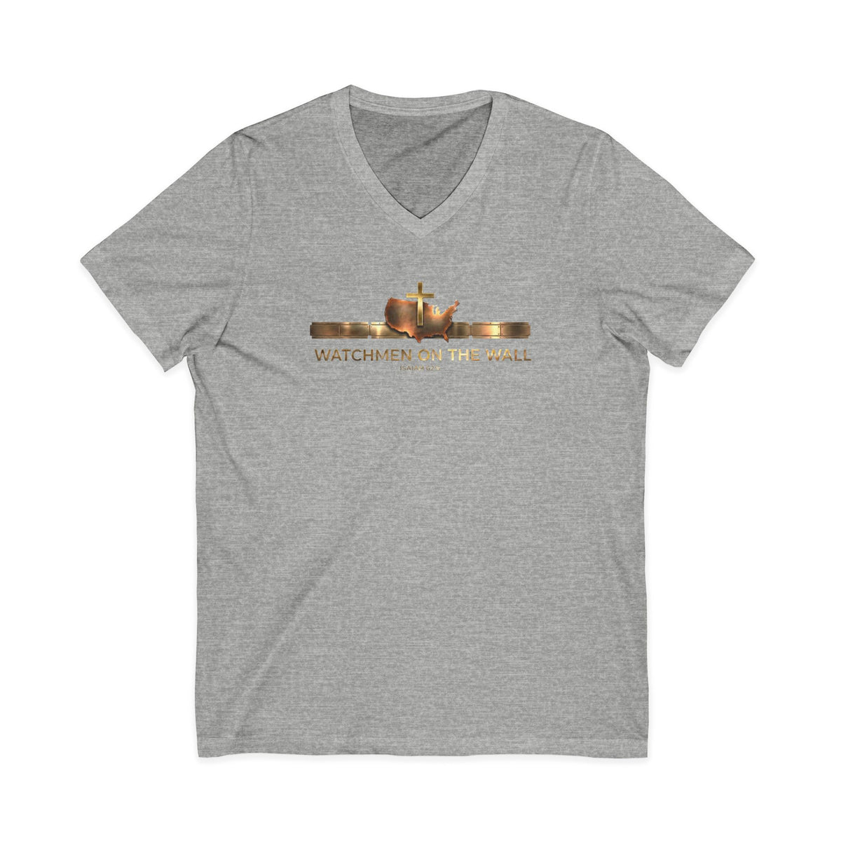 Watchmen on the Wall Isaiah 62:6 Christian V-Neck T-Shirt - Unisex Faith Apparel, Scripture Graphic, Soft Cotton