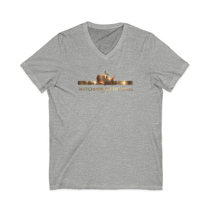 Watchmen on the Wall Isaiah 62:6 Christian V-Neck T-Shirt - Unisex Faith Apparel, Scripture Graphic, Soft Cotton