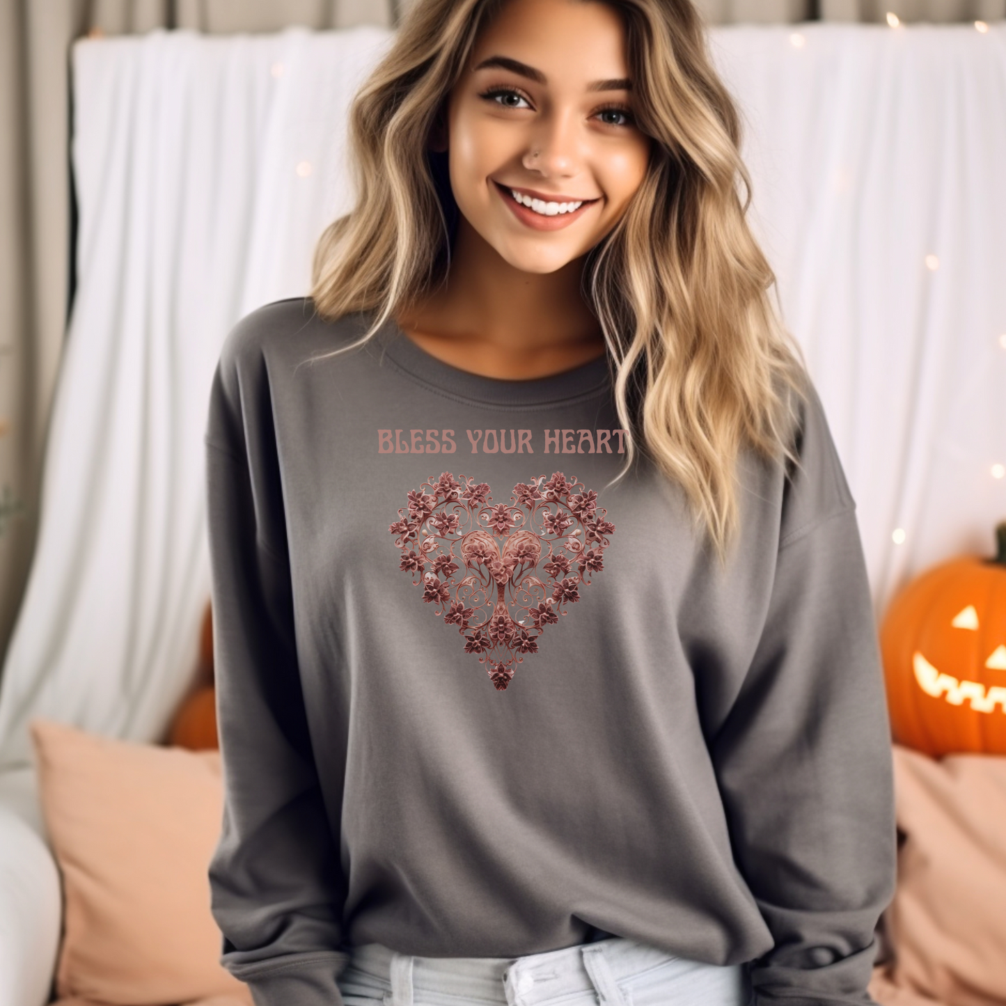 Bless Your Heart – “Blessed are the pure in heart, for they will see God.” (Matthew 5:8) | Christian Sweatshirt, Bible Verse Crewneck, Faith-Based Gift for Men, Women & Couples