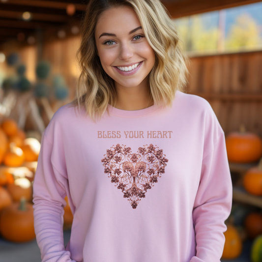 Bless Your Heart – “Blessed are the pure in heart, for they will see God.” (Matthew 5:8) | Christian Sweatshirt, Bible Verse Crewneck, Faith-Based Gift for Men, Women & Couples