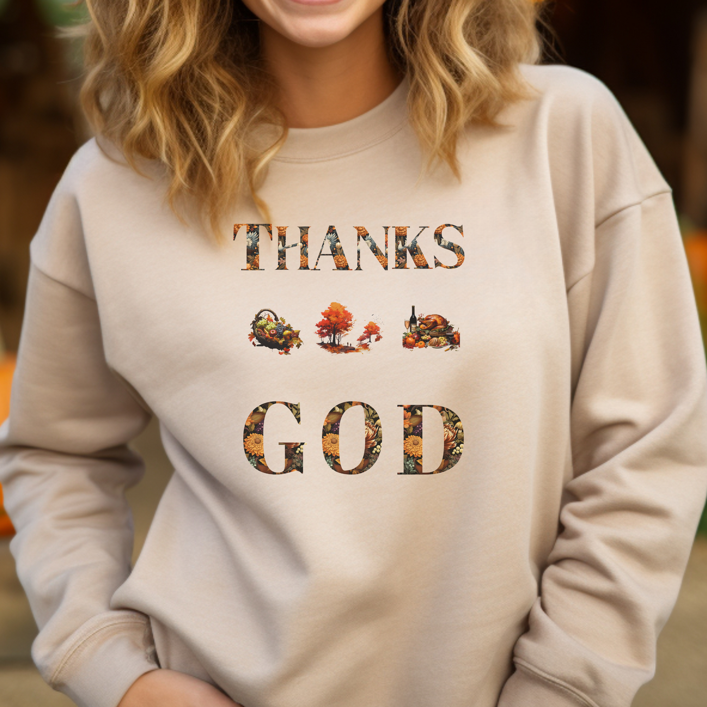 THANKS GOD Thanksgiving Sweatshirt – "Give thanks to the Lord, for He is good; His love endures forever." (Psalm 107:1) | Christian Sweatshirt, Bible Verse Crewneck, Faith-Based Apparel, Religious Gift for Men, Women & Couples