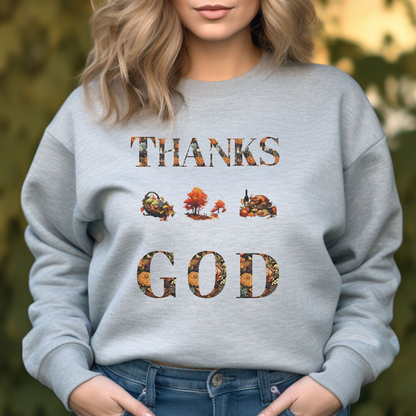 THANKS GOD Thanksgiving Sweatshirt – "Give thanks to the Lord, for He is good; His love endures forever." (Psalm 107:1) | Christian Sweatshirt, Bible Verse Crewneck, Faith-Based Apparel, Religious Gift for Men, Women & Couples