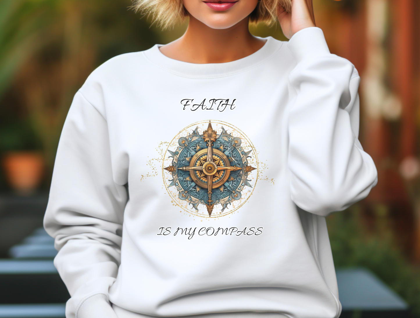 Faith is My Compass Sweatshirt – “In all your ways acknowledge Him, and He will make your paths straight.” Proverbs 3:6 – Men, Women, Couples | Christian Apparel, Religious Gift, Designer Sweater, Jesus, GOD, Mom, Friend