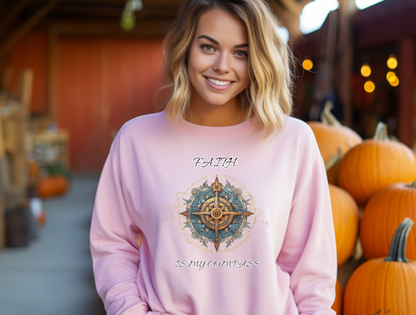 Faith is My Compass Sweatshirt – “In all your ways acknowledge Him, and He will make your paths straight.” Proverbs 3:6 – Men, Women, Couples | Christian Apparel, Religious Gift, Designer Sweater, Jesus, GOD, Mom, Friend