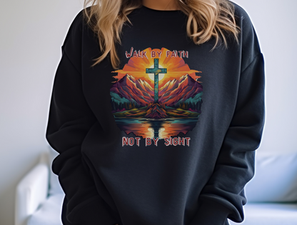 Walk by Faith Sweatshirt – “For we walk by faith, not by sight.” 2 Corinthians 5:7 – Men, Women, Couples | Christian Apparel, Religious Gift, Designer Sweater, Jesus, GOD, Mom, Friend