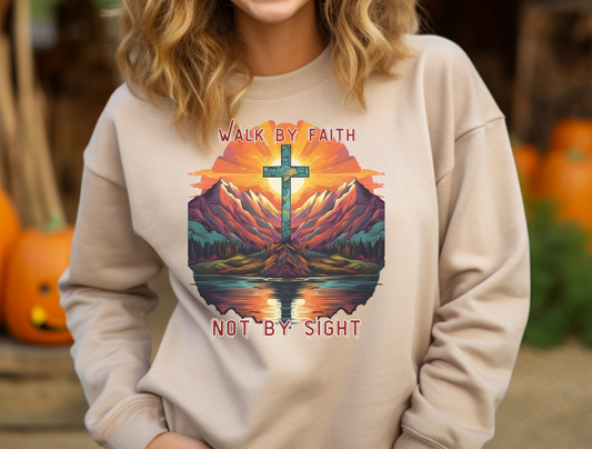Walk by Faith Sweatshirt – “For we walk by faith, not by sight.” 2 Corinthians 5:7 – Men, Women, Couples | Christian Apparel, Religious Gift, Designer Sweater, Jesus, GOD, Mom, Friend